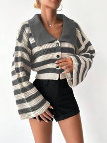 EURMUSE Women's Solid Color Flared Sleeves Drop Shoulder Cardigan With Open Front - Multicolor - View 4
