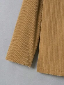 Flirla 大碼毛絨內襯翻蓋口袋外套 - 棕色 - 查看 4