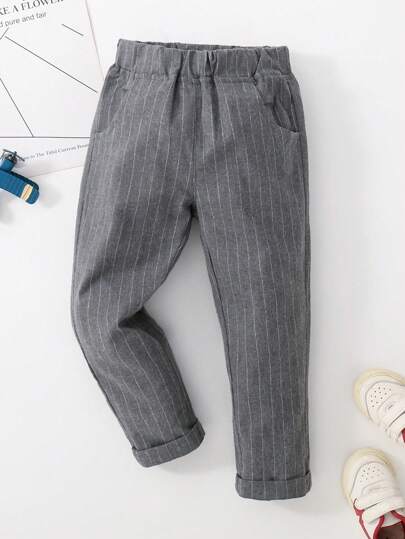 Young Boy Striped Print Slant Pocket Pants