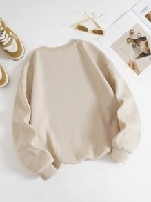 SHEIN EZwear Slogan & Skeleton Print Thermal Lined Sweatshirt - Apricot - View 2