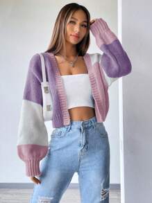 SHEIN Unity Loose Slouchy Cropped Cardigan With Open Front,Long Sleeve Tops Fall Winter Cloth For Women - Multicolor - View 6