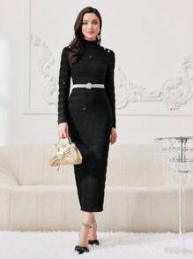 Modelyn Robe Fendue Au Dos À Col Montant Pour Femmes