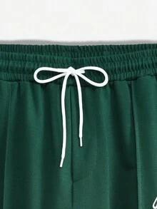 Manfinity Loose-Fit Men's Letter Print Sweatpants With Contrast Side Seams And Drawstring Waist - Dark Green - View 6