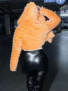 SHEIN SXY 素色開門襟連帽毛茸茸外套 - 芥末黃 - 查看 2