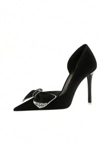 Giày cao gót nữ với nơ đính đá và gót nhọn, giày cao gót gót nhọn - màu đen - Xem 5