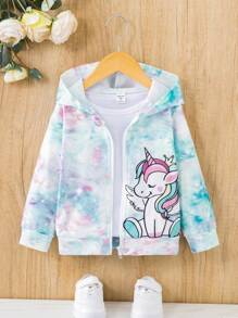 SHEIN Cô Gái Trẻ Nhuộm buộc Kỳ lân in Nhuộm buộc áo có mũ Áo khoác Without Tee - Nhiều màu - Xem 1