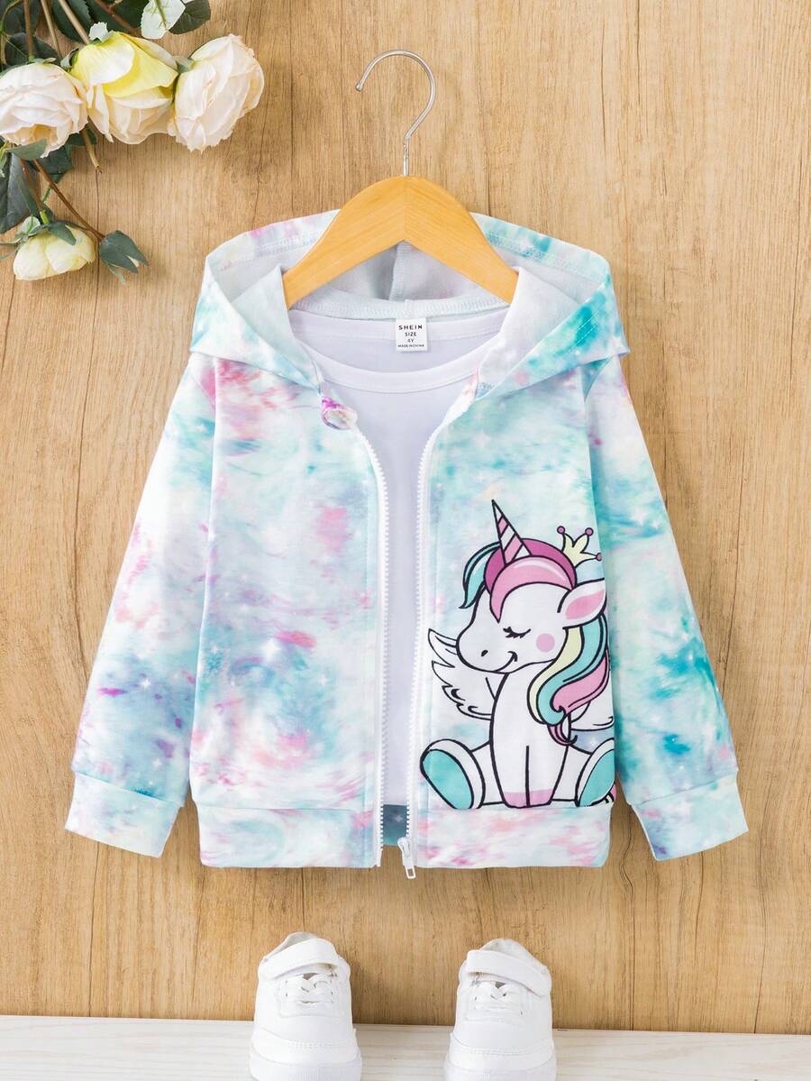 SHEIN Cô Gái Trẻ Nhuộm buộc Kỳ lân in Nhuộm buộc áo có mũ Áo khoác Without Tee - Nhiều màu - Xem 1