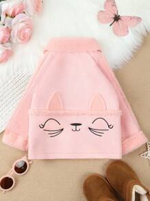 Baby Girl Dual Pocket Raglan Sleeve Teddy Lined Coat