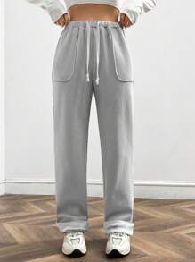 SHEIN EZwear 灰色針織女式長褲 - 灰色 - 查看 5