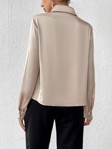 SHEIN Privé Quý cô Màu thuần Xù Hoa Sen Trang trí Áo sơ mi - Rượu sâm banh - Xem 2