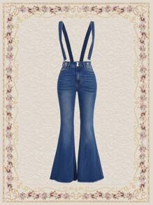 SHEIN DECDS Chân bùng Quần yếm Denim - Rửa trung bình - Xem 1