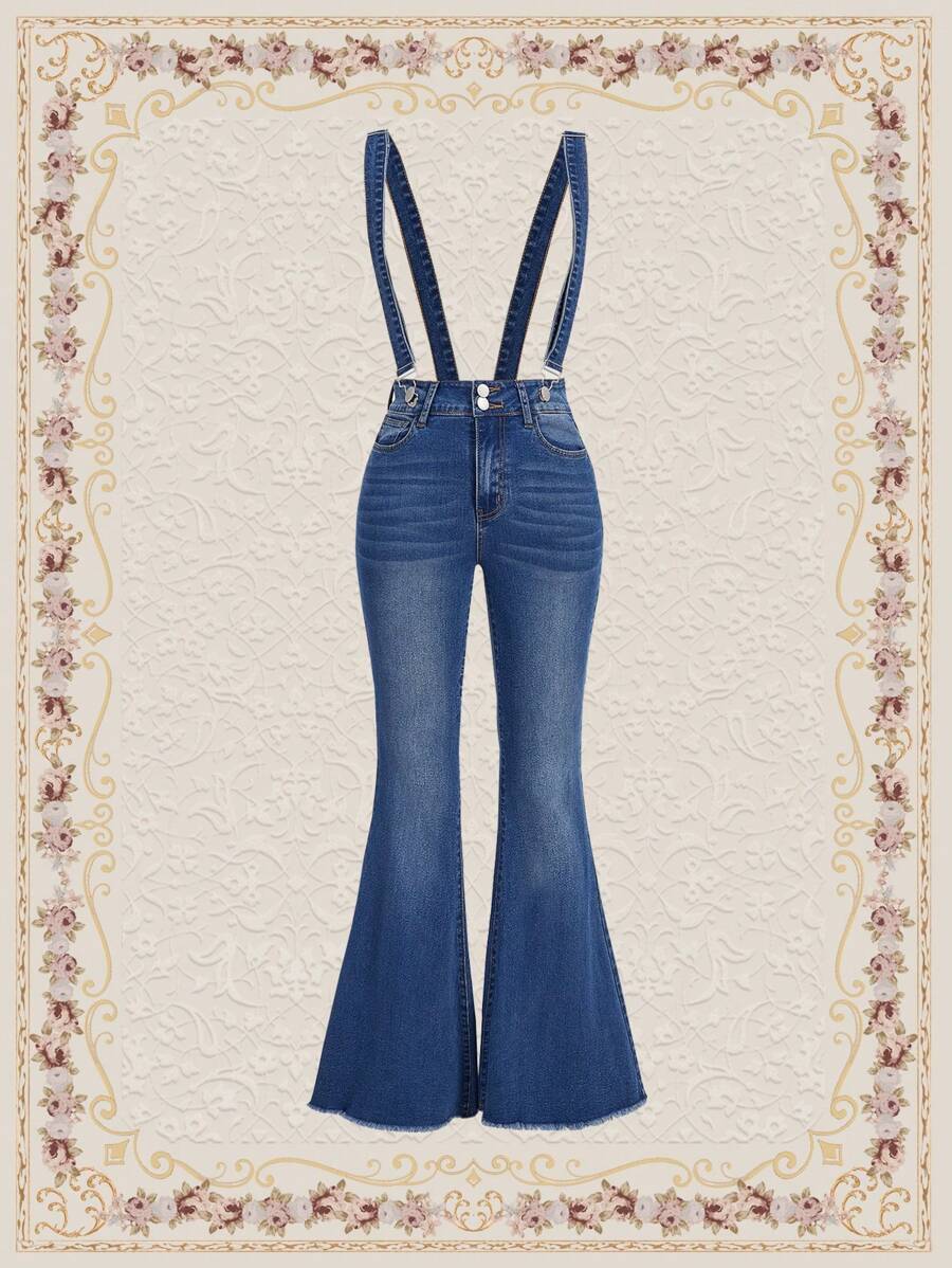 SHEIN DECDS Chân bùng Quần yếm Denim - Rửa trung bình - Xem 1