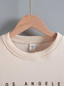 SHEIN 男大童標語圖案加絨內裏運動衫 - 白色 - 查看 3