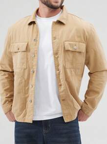 Manfinity Homme Men's Plus Size Turn Down Collar Denim Jacket - Brown - View 8