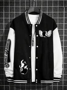 Jersey De Béisbol Con Estampado De Letras En Color Blanco Y Negro En Contraste Para Hombre - Blanco y Negro - Ver 2