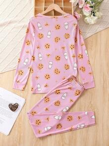 Teen Girl Cookie & Slogan Graphic Snug Fit PJ Set - Pink - View 2