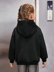 SHEIN Cô gái Giải trí áo có mũ Áo chui đầu Áo nỉ Với Long lanh Thêu Đan - màu đen - Xem 2