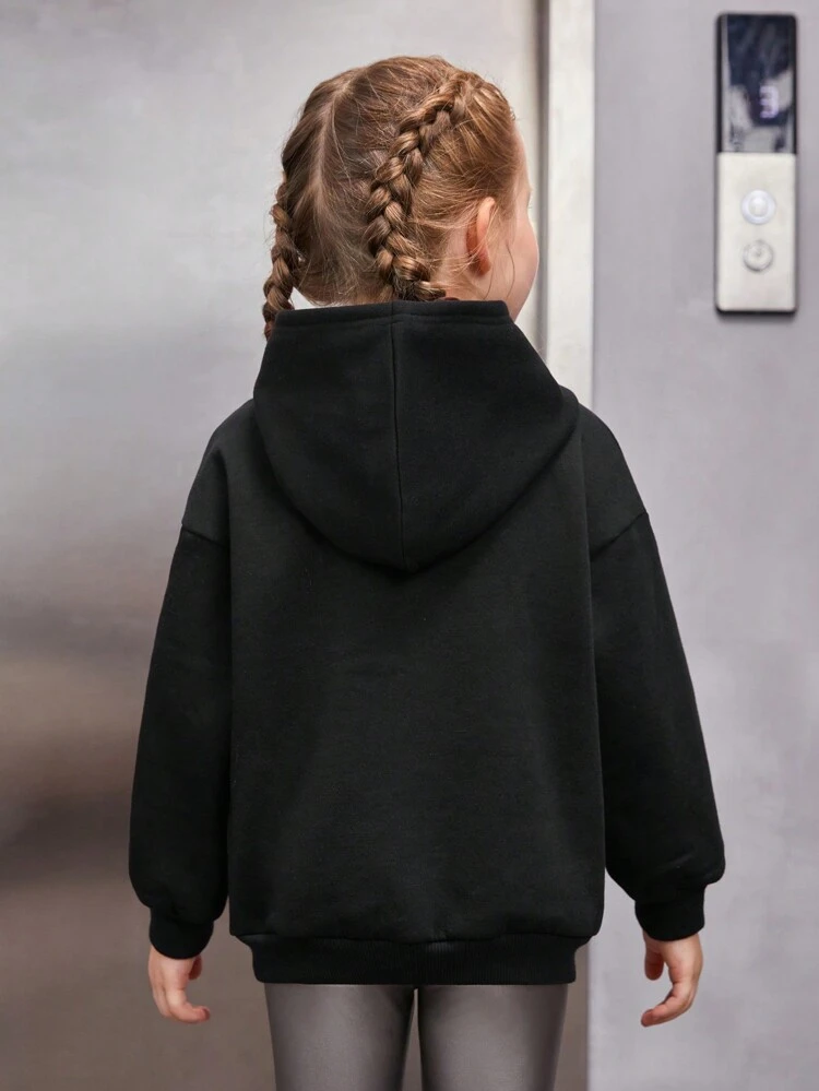 Girls' Casual Hooded Pullover Sweatshirt With Glitter Embroidered Knit