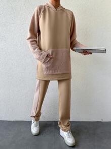 RueChic 2pcs Hooded Sweatshirt With Raglan Sleeve And Sweatpants Set - Apricot - View 3