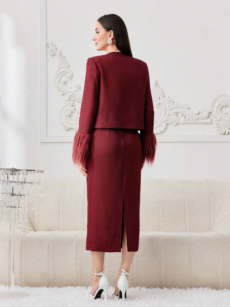 Women's 2pcs/Set Dress With Wide Straps And Cuffs Coat