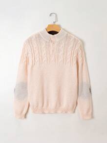 Teen Boy Contrast Panel Cable Knit Sweater - Apricot - View 1