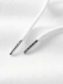 Men Slogan & Skull Print Drop Shoulder Thermal Lined Drawstring Hoodie, For Halloween - White - View 6