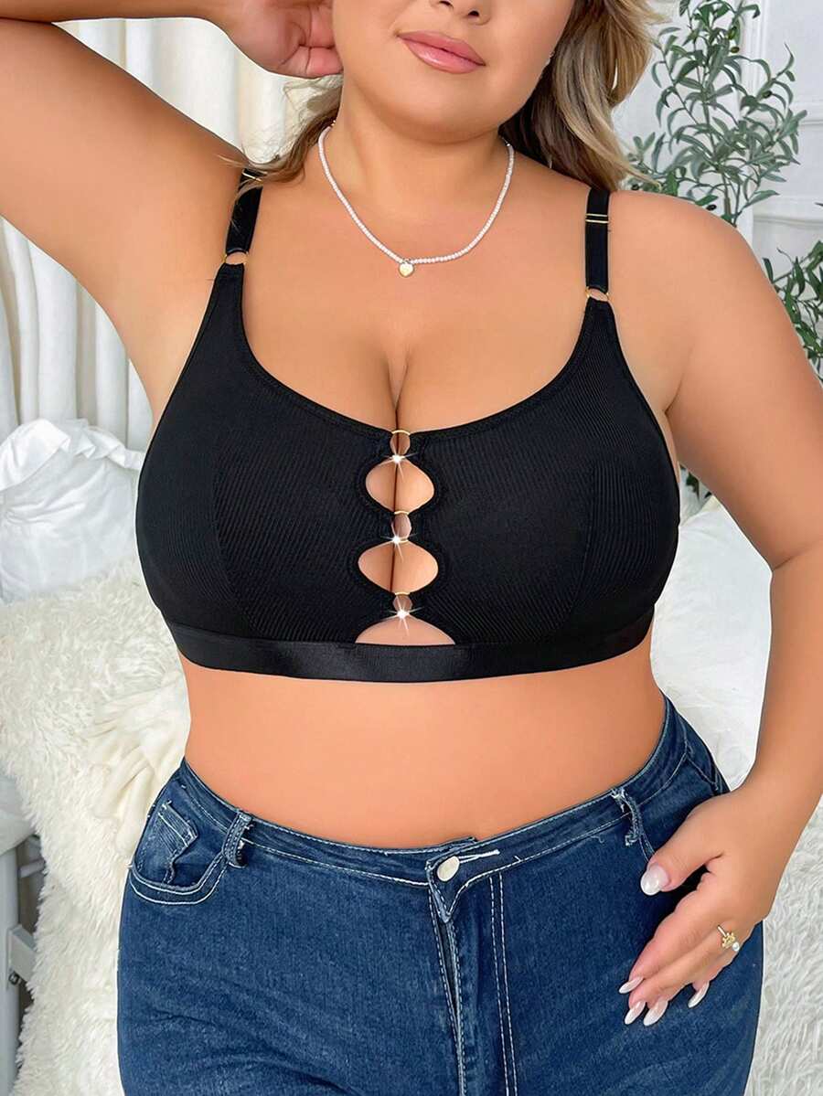 Talla grande Sujetador con abertura delantera - Negro - Ver 1