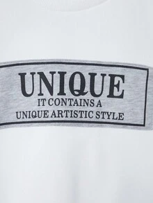 SHEIN 青少年男孩标语印花连帽衫和运动裤套装 - 灰色 - 查看 5