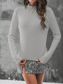 SHEIN Privé Chất rắn Cổ giả Áo len - Xám - Xem 6