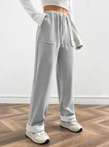 SHEIN EZwear 灰色針織女式長褲 - 灰色 - 查看 3