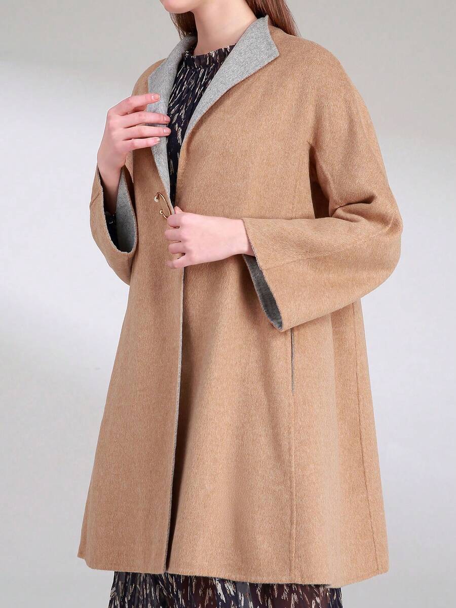 時尚寬鬆羊毛保暖兩面穿百搭毛呢外套女 - 彩色 - 查看 1