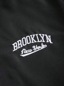 SHEIN Tween Boy Letter Embroidery Fuzzy Trim Hooded Thermal Lined Jacket - Black - View 7