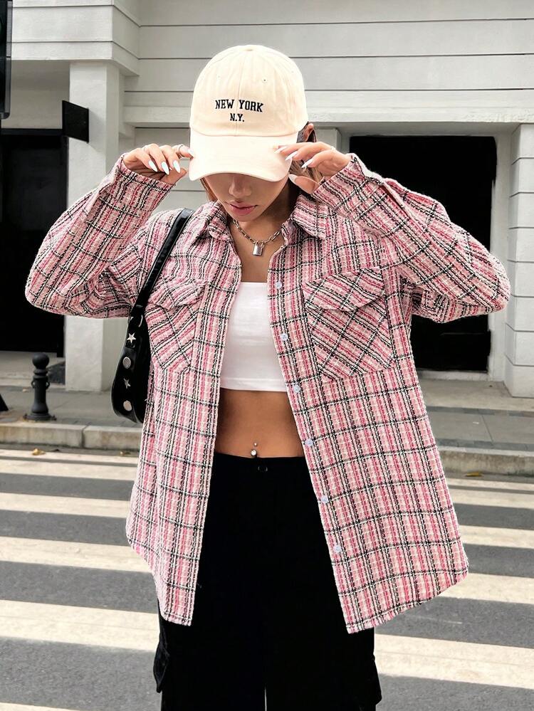 Plaid Print Flap Pocket Shirt