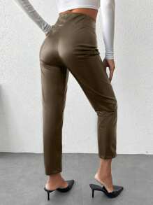 SHEIN Vrouwen PU Broeken Met knop Details