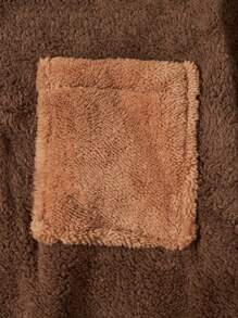 SHEIN Cottnline Men Contrast Panel Patched Pocket Fuzzy Sweatshirt - Camel - View 4