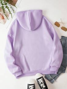 SHEIN EZwear 女性用字母和心形圖案連帽衛衣,前拉鍊和束帶設計 - 淡紫色 - 查看 2