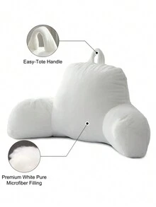 1pc Reading Pillow With Armrest For Adults, Backrest Support Cushion For Sitting Up In Bed/sofa, Ivory White - White - View 6