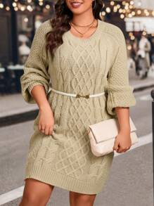 SHEIN Clasi Plus Cable Knit Raglan Sleeve Sweater Dress