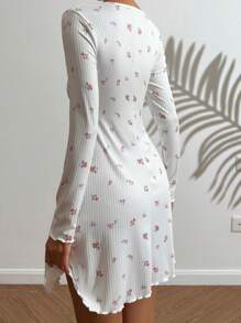 CottageSlumber Váy ngủ xẻ đùi họa tiết hoa nhỏ xinh xắn hoàn hảo cho mùa hè, họa tiết hoa rực rỡ, ấm cúng và thanh lịch, mùa thu và mùa đông - trắng - Xem 2