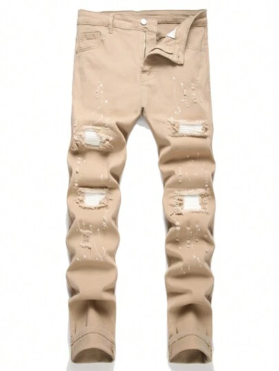 Manfinity LEGND Hombres Jeans con estampado de tinte de salpicadura desgarro crudo costura de trapo