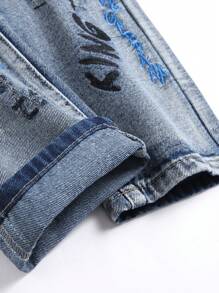 青少年男孩字母圖案牛仔褲 - 淺色水洗藍 - 查看 8