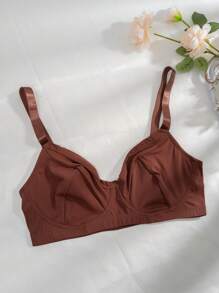 Plus Size Casual Brown Fabric Bra Medium Stretch Comfortable Daily Wear Lingerie Plain Backless Style - Brown - View 4