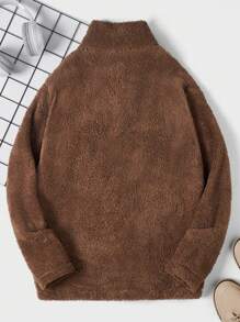SHEIN Cottnline Men Contrast Panel Patched Pocket Fuzzy Sweatshirt - Camel - View 2