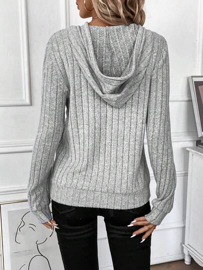 SHEIN LUNE Capucha unicolor tejido de canalé con cordón