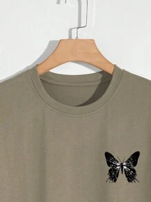 Manfinity EMRG Nam Vòng cổ Ngắn tay Áo thun Với Và In bướm - Lạc đà - Xem 5