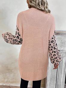 SHEIN Frenchy Áo khoác cardigan trễ vai họa tiết da báo - Bụi hồng - Xem 2