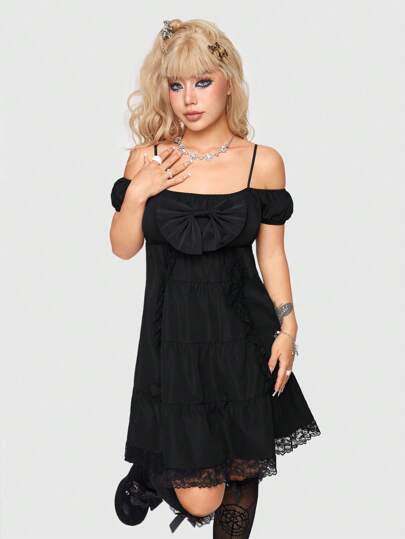 J-Fashion Women's Bowknot Design Cold-Shoulder Dress