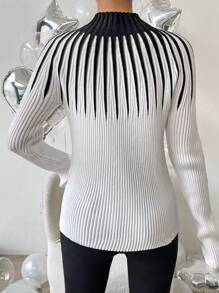 SHEIN Privé 雙色小高領套頭毛衣 - 白色 - 查看 2