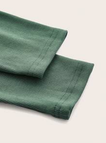 SHEIN Clasi Hơn Cắt ra Crossover Mặt trước Cổ giả Áo thun - xanh quân đội - Xem 3