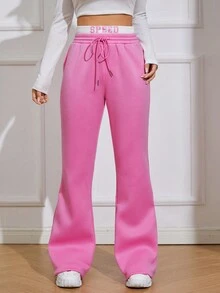 SHEIN EZwear Women's Drawstring Waist Flared Pants - Multicolor - View 2